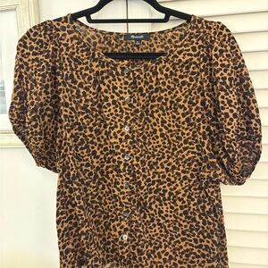 Madewell Women's Leopard Print Puff Sleeve Button Front Top - Brown/Black